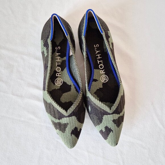 NWoB Rothy's The Point Ballet Flats Comfort Slip Green Black Camouflage - Picture 2 of 9